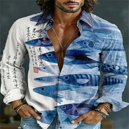 3D Printed Men's Colorful Gradient Collar Long Sleeved Casual Shirt