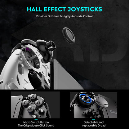 QRD Stellar T5 Wireless Joypad for Nentindo Switch/Lite/Oled Hall Effect Joystick 8 Colors LED Light Programmable turbo & Macro