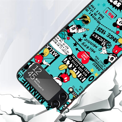 Phone Case For Samsung Galaxy Z Flip 3 4 5G Luxury PC Black Hard Cover ZFlip3 ZFlip4 Fall Prevention Shell Mickeyy💙💙Mouse