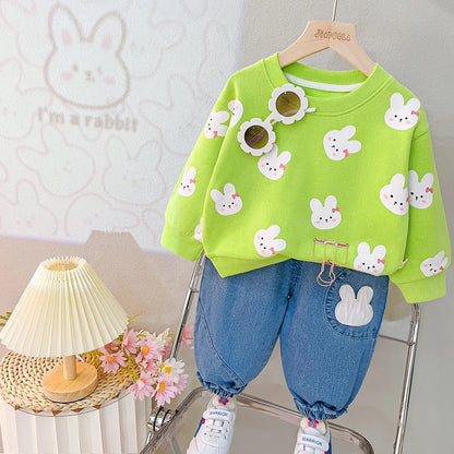 Baby Girl Clothing Set Boy Tracksuit Spring Autumn Child T-shirt Jeans 2pcs Suit Cartoon Bear Infant Sportswear