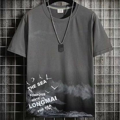 Loose Short Sleeve round Neck T-Shirt Thin Summer Casual Style for Men Breathable Streetwear Student Stall Short T-Shirt
