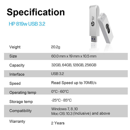 HP USB3.2 Flash Drive 256GB 128GB 64GB 32GB High Speed Sticks External Storage Metal Pen Drive Creative Personality Car Music