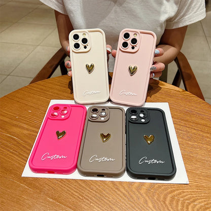 3D Gold Love Heart Personalized Custom Name Case For iPhone 16 15 14 13 12 11 Pro Max X XS XR 7 8 Plus Silicone Candy DIY Cover