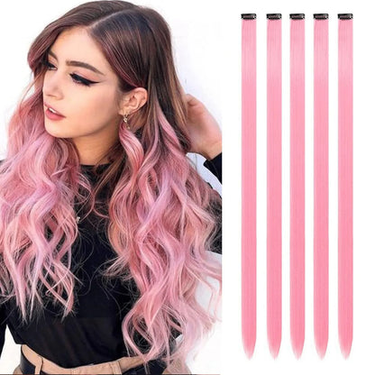 Synthetic 5PCS Colorful Hair Extensions Party Highlights Colorful Clip in Hair Extensions Straight Hairpieces for Women Girls