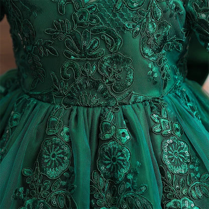 Autumn Baby Girl Dress Embroidered Lace Princess Dress Toddler Birthday Party Gown Elegant Long Sleeves Luxury Christmas Dress