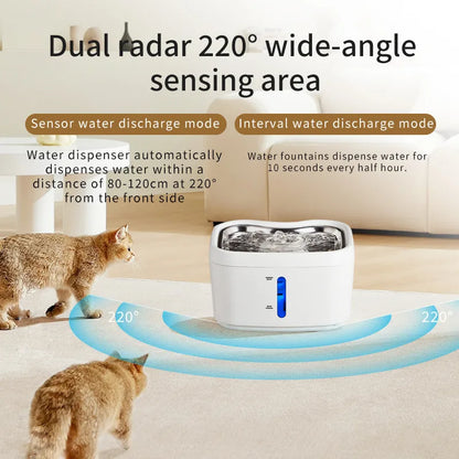 OYEpets 2.5L Wireless Cat Water Fountain 3000mAh Battery Automatic Motion Sensor Ultra Quiet Dispenser Dog Water Dispenser