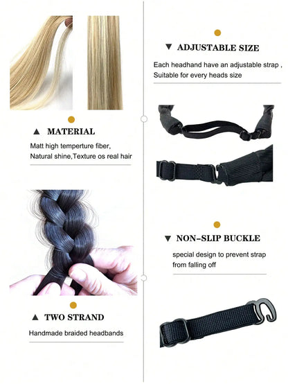 1pcs Hand Knit Braid Hair Twist Headband Synthetic Braids Elastic Adjustable Hairpiece Hair Accessories for Women Girls Festival