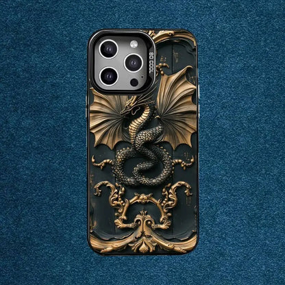 Luxury Dragon Embossed Phone Case For iPhone 16,15,14,13,12,11,Mini,Pro,E,MAX Gray Matte Silicone Black Cover