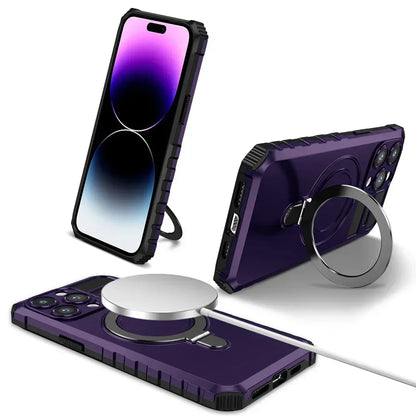 Magsafe Magnetic Kickstand Case For iPhone 16 15 Plus 14 Pro Max 13 12 11 Lens Protect Holder Stand Shockproof Armor Phone Cover
