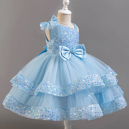Flower Princess Sequins Baby Wedding Christmas Party Short Sleeveless Dress Birthday Party Wedding Flower Girl Sweet Cute Dress