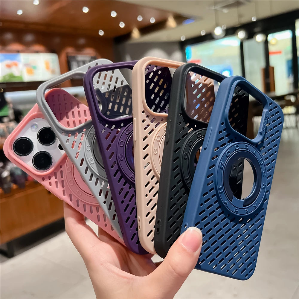 Heat Dissipation Ring Magnetic For Magsafe Soft Case For iPhone 16 15 14 13 12 11 Pro Max Plus Breathable Mesh Shockproof Cover