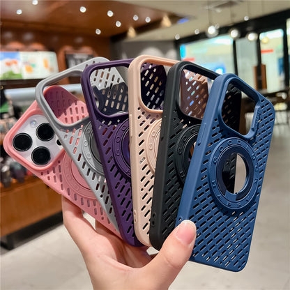 Heat Dissipation Ring Magnetic For Magsafe Soft Case For iPhone 16 15 14 13 12 11 Pro Max Plus Breathable Mesh Shockproof Cover
