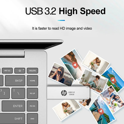 HP USB3.2 Flash Drive 256GB 128GB 64GB 32GB High Speed Sticks External Storage Metal Pen Drive Creative Personality Car Music