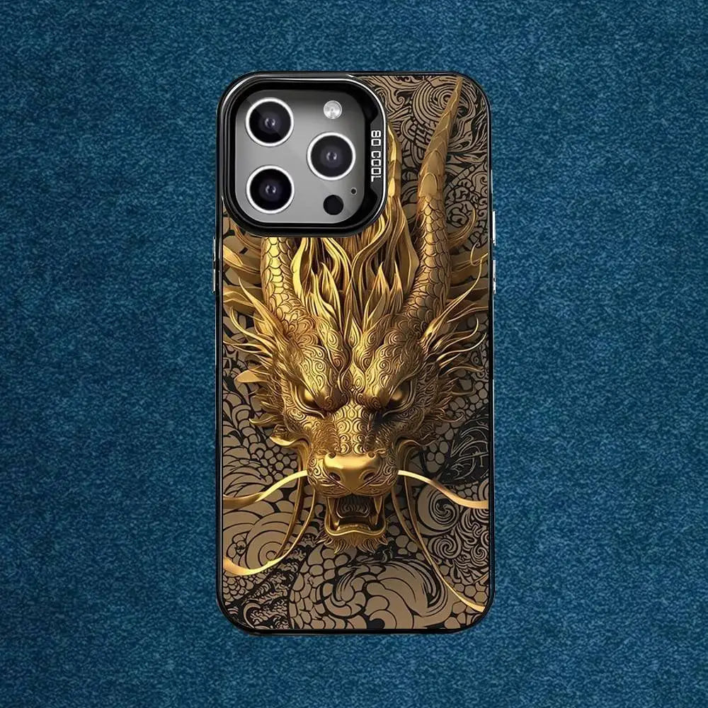 Luxury Dragon Embossed Phone Case For iPhone 16,15,14,13,12,11,Mini,Pro,E,MAX Gray Matte Silicone Black Cover