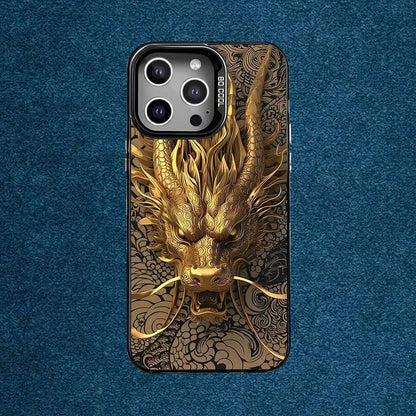 Luxury Dragon Embossed Phone Case For iPhone 16,15,14,13,12,11,Mini,Pro,E,MAX Gray Matte Silicone Black Cover