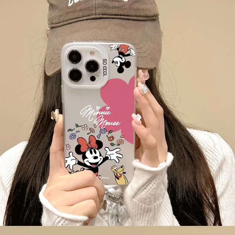 Mickeyy Minniee Mouses cute Phone Case For iPhone 15 14 13 12 11 Pro Max 7 8 Plus XR XS MAX Y2K oil painting ﻿