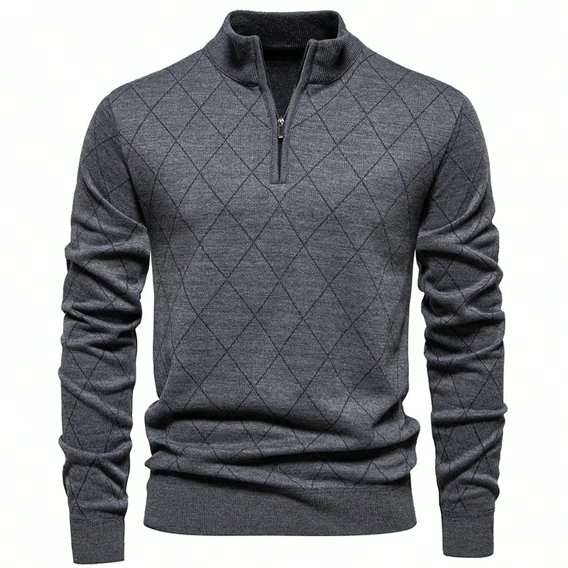 New Fashion Mens Knit Sweater American Half Zip Fleeced Knitwear Men's Stand Collar Casual Sweaters Pullovers