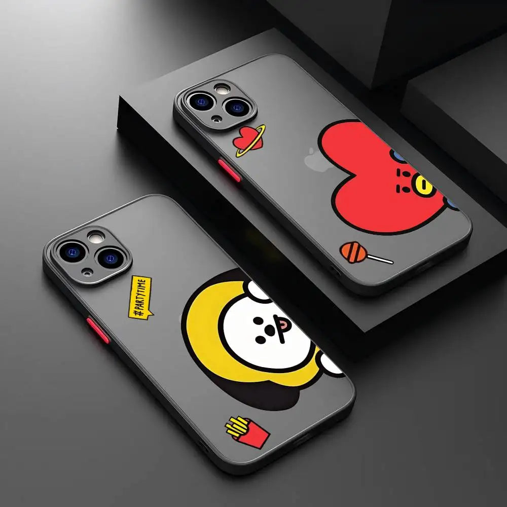 Cartoon Phone Case For-B-BT21s- Phone Case for iPhone 14 11 12 13 Mini Pro Max 8 7 Plus X XR XS MAX Translucent Matte Cover