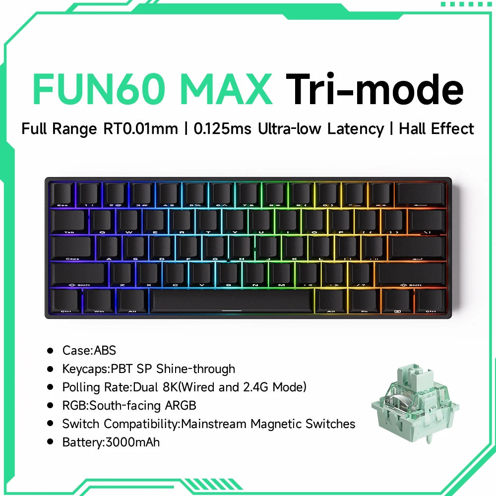 Akko MonsGeek FUN60 magnetic switch keyboard compact 60 percent mechanical keyboard with RGB lighting and tri mode connectivity