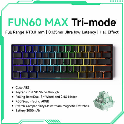 Akko MonsGeek FUN60 magnetic switch keyboard compact 60 percent mechanical keyboard with RGB lighting and tri mode connectivity
