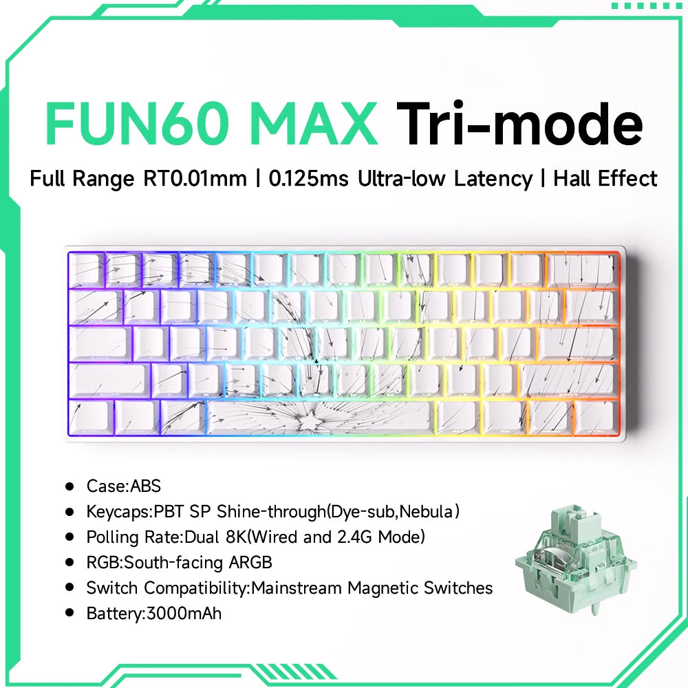 Akko MonsGeek FUN60 magnetic switch keyboard white marble 60 percent RGB tri mode ABS case PBT keycaps