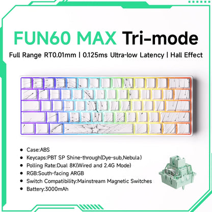 Akko MonsGeek FUN60 magnetic switch keyboard white marble 60 percent RGB tri mode ABS case PBT keycaps