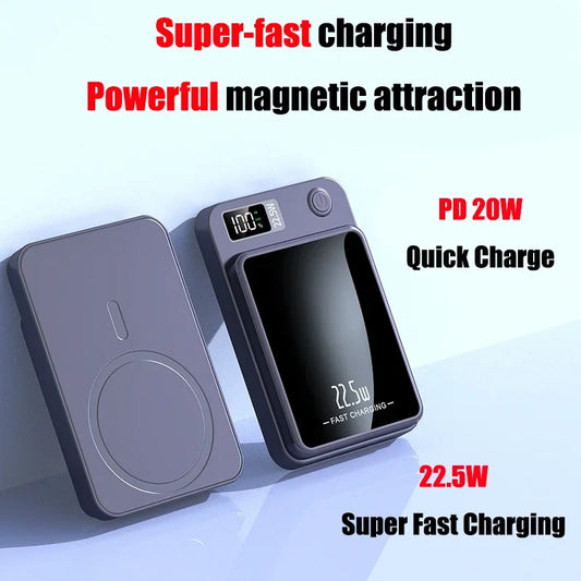 Portable 50000mAh Large Capacity Wireless Power Bank Magnetic Qi Powerbank Type C 22.5W Fast Charging For iPhone Samsung