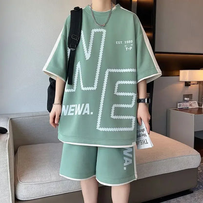 T-shirts Shorts Suits For Men Khaki Tracksuit Sweatshirts Man Sets Sweatsuit New In Tops & Tees Clothing Youthful Emo Chic Tee