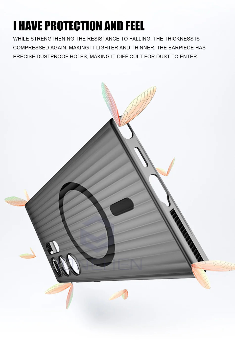 Para Samsung Galaxy S24 Ultra Plus funda transparente con patrón corrugado parachoques antideslizante carga inalámbrica magnética para cubierta dura Magsafe