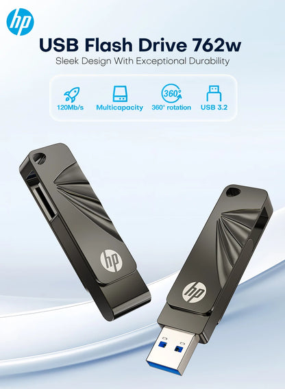 HP USB3.2 Flash Drive 32GB 64GB High Speed USB Sticks 128GB 256GB External Storage Metal Pendrive