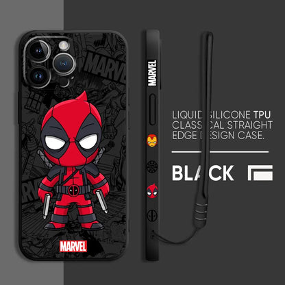 Cartoon Marvel Ironman Deadpool Case for iPhone 12 11 15 Plus X 7 8 13 Mini XR 14 Pro Max SE XS Soft Luxury Cover
