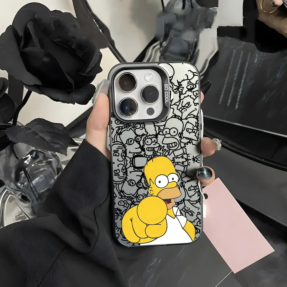 Simpsonn Phone Case For iPhone 16 15 14 13 12 11 Pro Max Black Purple Matte Laser Metallic Aurora Funda