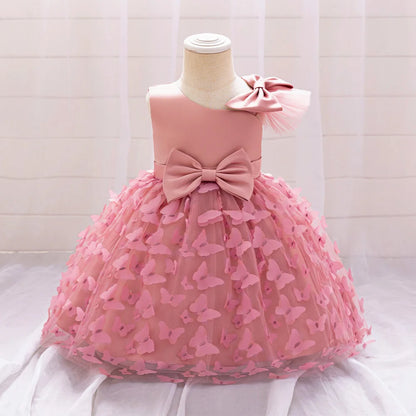 Butterfly Baby Girls White Baptism Party Dress Infant Bow Tulle 1st Birthday Gown Flower Princess Dress Wedding Prom Kids Clothe