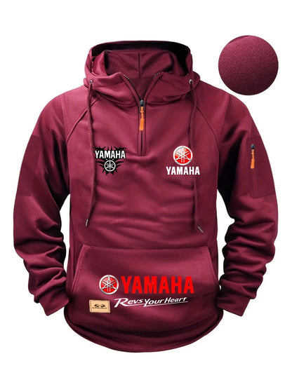 2026 Yamaha Autumn/Winter Retro Heavyweight Men’s Fleece Hooded Sweatshirt – Long-Sleeved Motorcycle Casual Jacket