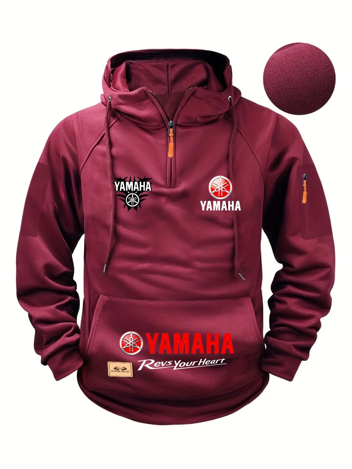2026 Yamaha Autumn/Winter Retro Heavyweight Men’s Fleece Hooded Sweatshirt – Long-Sleeved Motorcycle Casual Jacket