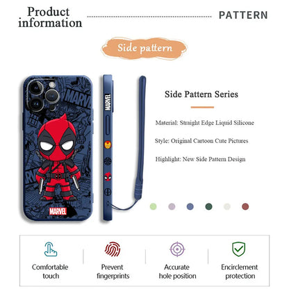 Cartoon Marvel Ironman Deadpool Case for iPhone 12 11 15 Plus X 7 8 13 Mini XR 14 Pro Max SE XS Soft Luxury Cover