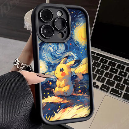 Oil Painting animation Case for iPhone 14 15 Pro Max 13 12 11 X XS XR 7 8 Plus SE 2020 Shockproof Soft Silicone Protective Cover