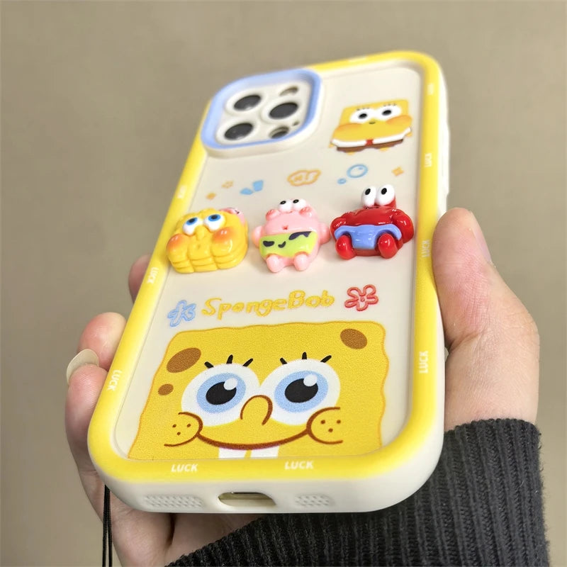 For iPhone 16 promax 15 14 13 Plus 12 Pro Max 11 16e Phone Case Cute Cartoon SpongeBob Patrick Star Cases Wristband Strap Cover