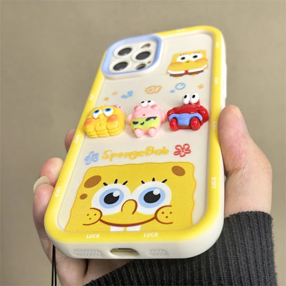 For iPhone 16 promax 15 14 13 Plus 12 Pro Max 11 16e Phone Case Cute Cartoon SpongeBob Patrick Star Cases Wristband Strap Cover