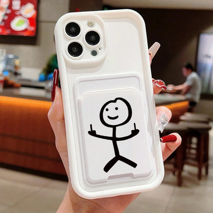 Cartoon Matchman Insert Card Bag Silicone Soft Phone Case For iPhone 16 Pro Max 15 14 13 12 11 Pro XR XS 7 8 Plus SE 2020 Cover