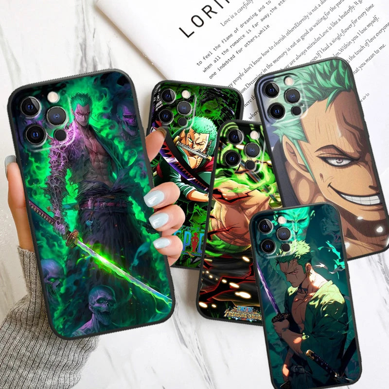 Anime Ones P-Piece Zoro For Apple iPhone 14 13 12 11 X XS XR 8 7 6 Pro Plus Max Mini 5 SE Black Phone Case