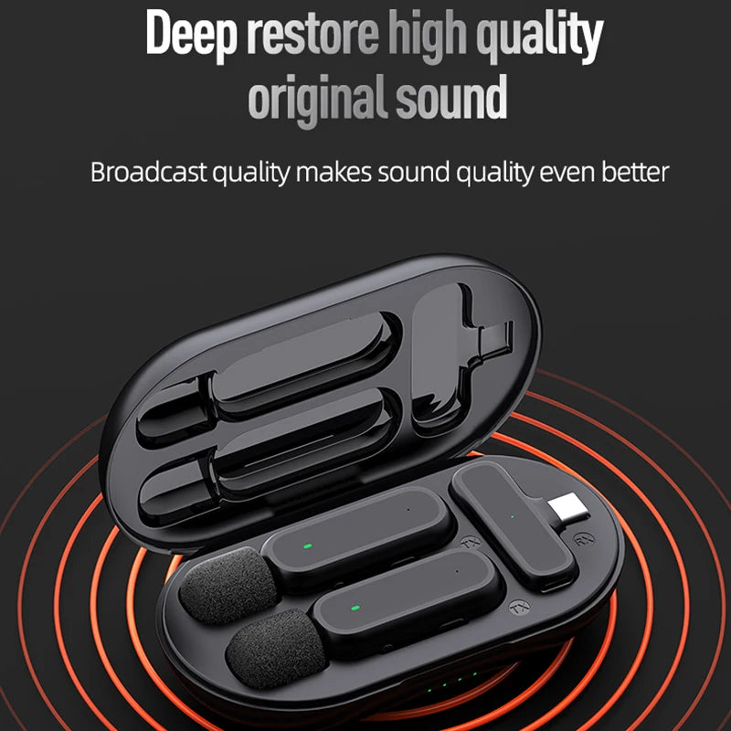 Wireless HD Radio Live Microphone K61 Dual Mic 20 Meters for Mobile Phone Tiktok, Short Video Recording