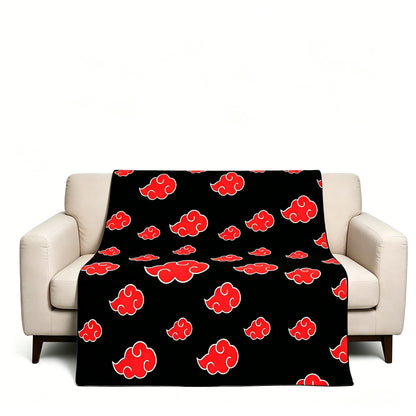 Akatsuki Black Throw Blanket with Red Cloud Pattern, Soft Plush Blanket for Bed Sofa, Cozy Home Decor & Anime Inspired Gift