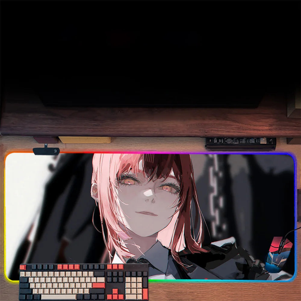 Makima Chainsaw Man RGB Pc Gamer Keyboard Mouse Pad Mousepad LED Glowing Mouse Mats Rubber Gaming Computer Mausepad