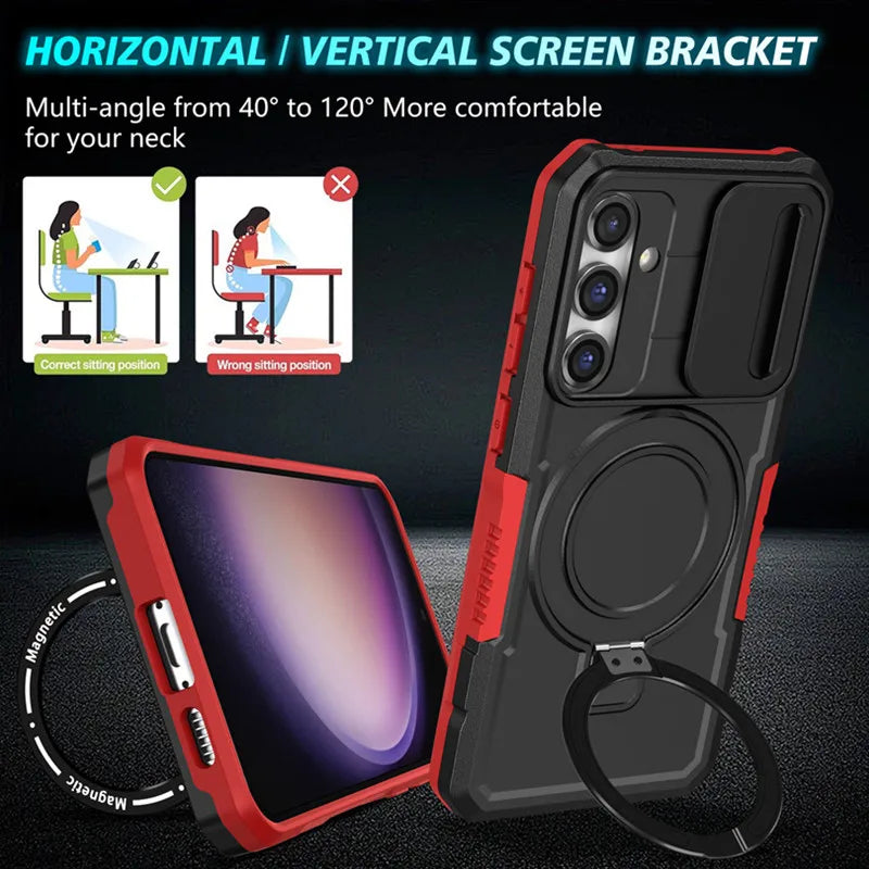 Magnetic Slide Case For Samsung Galaxy S24 S23 S22 Plus S21 S20 FE Note 20 Ultra Wireless Charging Drop Proof Stereo Stand Cover