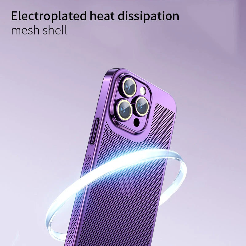 Electroplated Border Honeycomb Mesh Shell Phone Case For Iphone 11 12 13 14 15 16 Pro Max 14Plus XS Max Heat Dissipation Cover