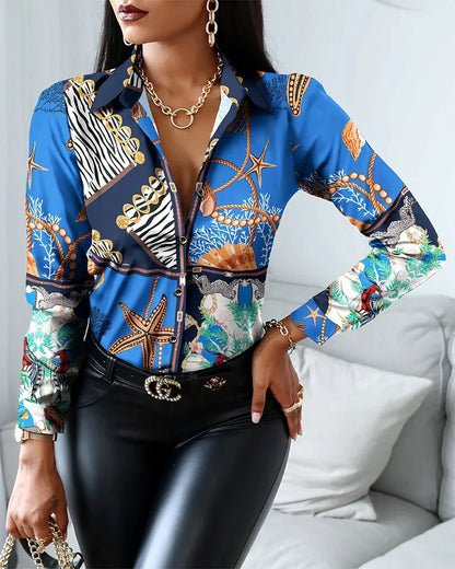 Elegant Women's Fashion Blouse 2025 Spring/Summer Digital Print Shirt Commuter Slim Fit Office Female Blusas Chemise Femme S-3XL