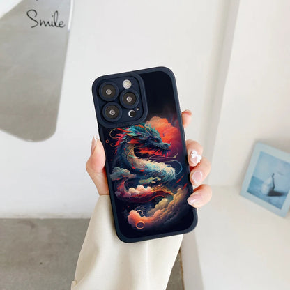 Fashion Chinese Vintage Dragon Phone Case For iPhone 13 12 11 14 Pro Max 14 Plus 7 8 Plus SE2020 XS XR X Soft Silicon Back Cover