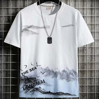 Loose Short Sleeve round Neck T-Shirt Thin Summer Casual Style for Men Breathable Streetwear Student Stall Short T-Shirt