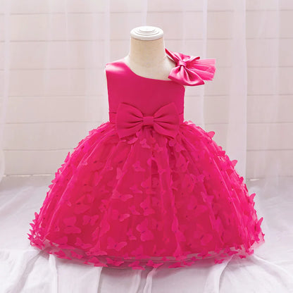 Butterfly Baby Girls White Baptism Party Dress Infant Bow Tulle 1st Birthday Gown Flower Princess Dress Wedding Prom Kids Clothe